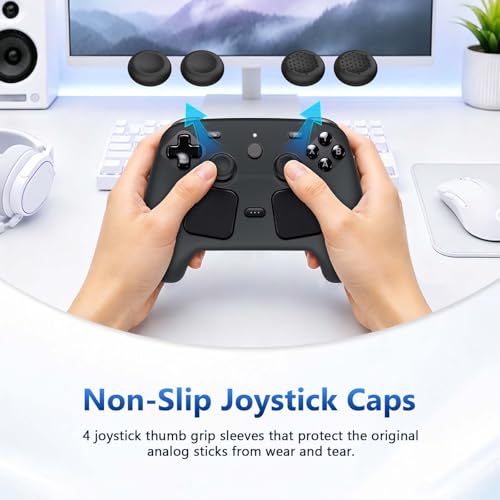 Case Cover Compatible with Steam Controller 2 2026, Soft Silicone Protector Cover Skin Case for Steam Controller 2 with Thumb Grip Caps, Anti-Scratch, Shockproof (Black) - color: Black