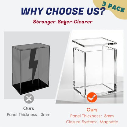 (3 Pack) Standard Height Booster Bundle Acrylic Case, Magnetic Display Case | 8mm Crystal-Clear Acrylic, Magnetic, Stackable, Fits Standard-Height Booster Bundles & Build & Battle Boxes