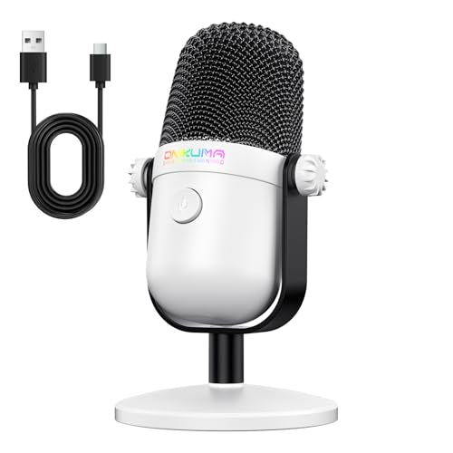 Gaming Microphone with Noise Cancellation & Mute Button, USB Condenser Mic for Streaming/Recording, Ultra-Compact Design, Compatible with PC/Mac/PS4/PS5, Podcast/YouTube/Twitch/Discord (White) - color: White