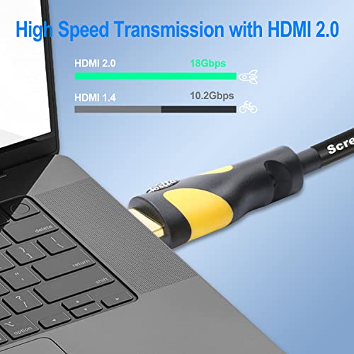 Postta HDMI 케이블(2.2m(75피트) 옐로우) HDMI 2.0V, 내장 신호 부스터 포함 - 4K, 3D, 1080P, 이더넷, 오디오 리턴 지원 - 1팩 - color: 옐로우, size: 75FT