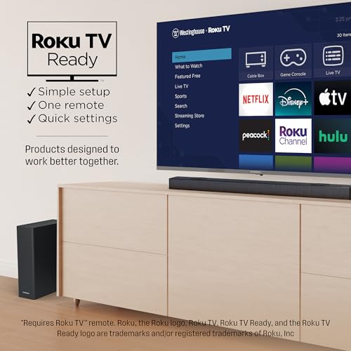 Westinghouse 5.1.2 Soundbar w/Wireless Subwoofer, 400W Max Output Surround Sound w/Dolby Atmos & Dolby Digital Plus, Home Theater Audio, HDMI/eArc, Bluetooth, Roku TV Ready - size: 5.1.2 Channel Soundbar with Subwoofer