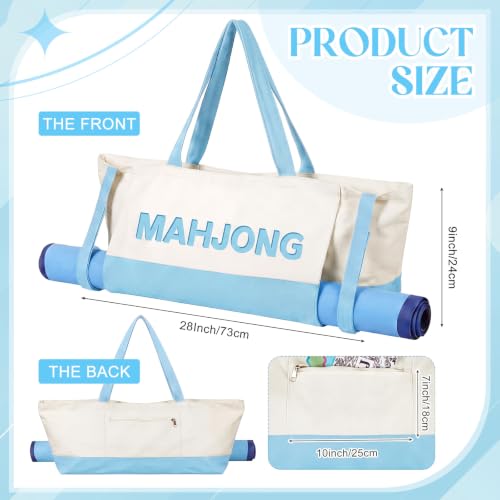 Abbylike 28x9 Inches Mahjong Bag for Rolled Mat Tiles Racks Pushers Accessories Empty Mahjong Tote Bag with Zipper Closure Outer Pockets Lining Large Capacity(Light Blue,Canvas) - color: Light Blue