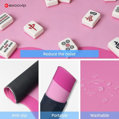excovip Pink Mahjong Mat for Table, 32.5" x 32.5" Non-Slip Noise Reduction Mahjong Mat for Gifts, Mahjong, Poker, Board Games, Dominoe 1073 - color: 32.5x32.5inch-pink
