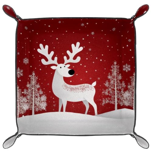 Christmas Reindeer Dice Tray Folding Square PU Leather Dice Rolling Tray | Portable Dice Trays for Dice Games Like RPG, DND and Other Table Games, Folded 4.5x4.5x1.2inch - color: Christmas Reindeer