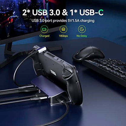 QUUGE Steam Deck Dock, 6 in 1 Valve Steam Deck Docking Staion with 2*USB-A & USB-C 5Gbps, HDMI 2.0 4K60Hz Output, 1000M Ethernet Gigabit, 100W Charging, Steam Deck Accessorie