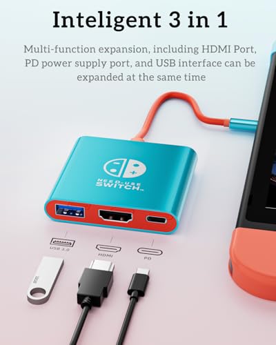 Portable TV Adapter Dock Station for Nintend0 Switch/Steam Deck/MaBook | 4K60Hz TV dock for Switch/Steam Deck, 3-in-1 (HDM1+PD+USB), compact travel-ready, plug&play, also works with laptops/phones