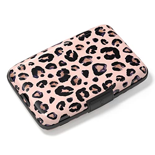Credit Card Holder, Mini Aluminum Card Wallet RFID Blocking Slim Metal Hard Card Case for Women Men, Pink Leopard - color: Pink Leopard