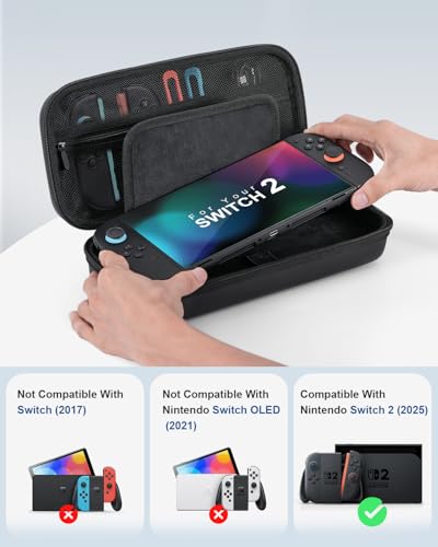Carrying Case with Tempered Glass Screen Protector for Nintendo Switch 2, 10 Game Cartridges and Large Capacity for Accessories, Portable Hard Shell Handheld Travel Protective Pouch