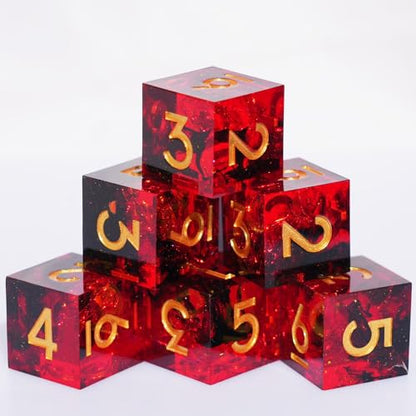 Generic 6PCS 16mm D6 Resin dice Set Dice for DND Dungeons and Dragons Role Playing Game (Red) - color: Red