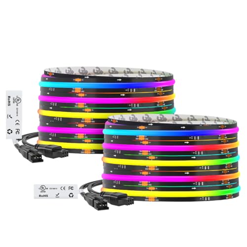 BTF-LIGHTING 32.8FT WS2811 Smart IC RGB DC24V FCOB COB LED Strip Light | UL Listed 630LEDs/m High Density Color Chasing Light 10mm Width Black PCB for Home DIY Lighting(No Adapter or Controller) - color: Black PCB, size: 32.8FT