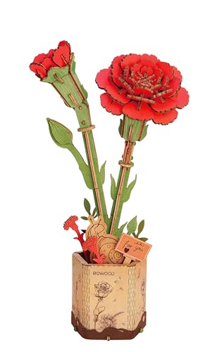 rowood 3D Puzzle Wooden Flower,DIY Artifical Flower Building Set Craft Kit for Women,Mother's Day/Valentine's Day/Teacher's Day/Thanksgiving/Christmas/Birthday Gift for Mom/Grandma-Red Carnation - style: Red Carnation