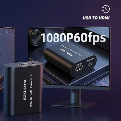 UVC to HDMI Converter 1080P 60Hz, Supports Camera Charging, USB Cameras Webcam Video Switcher to HDMI Video Output, for Live Streaming to TV, Monitor and HDMI Capture Card