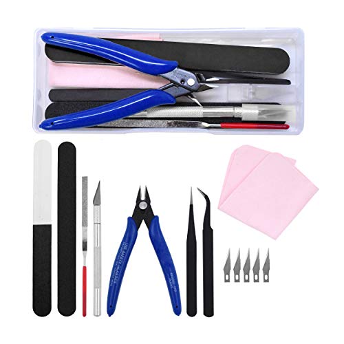 Mandala Crafts 13 PCS Plastic Model Tools Sets with Hobby Clippers, Tweezers, Files, Knife - Professional Basic Model Building Tools Set for Assembling Miniatures Mecha Cars - style: Basic13 PCs