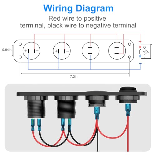 4 in 1-12V USB Outlet RV Accessories Marine Switch Panel Plug, PD3.0 and Dual QC3.0 Car USB Port Aluminum Charger, Lighted 150W Cigarette Lighter Socket, Blue LED Voltmeter and Toggle Switch DIY Kit - color: Charger+Socket+Voltmeter+Switch