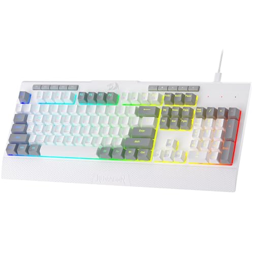 Redragon K525 RGB Backlit 104 Keys Wired Membrane Gaming Keyboard w/ 5 Multimedia Keys & 4 Extra On-Board Macro Keys, Dedicated Media Control, Ergonomic Wrist Rest, Linear Mechanical-Feel Switch - color: White, size: 104 Keys Lite