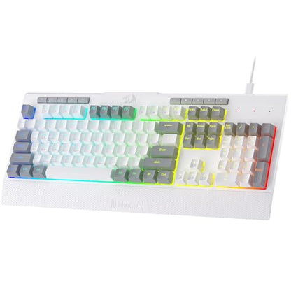 Redragon K525 RGB Backlit 104 Keys Wired Membrane Gaming Keyboard w/ 5 Multimedia Keys & 4 Extra On-Board Macro Keys, Dedicated Media Control, Ergonomic Wrist Rest, Linear Mechanical-Feel Switch - color: White, size: 104 Keys Lite