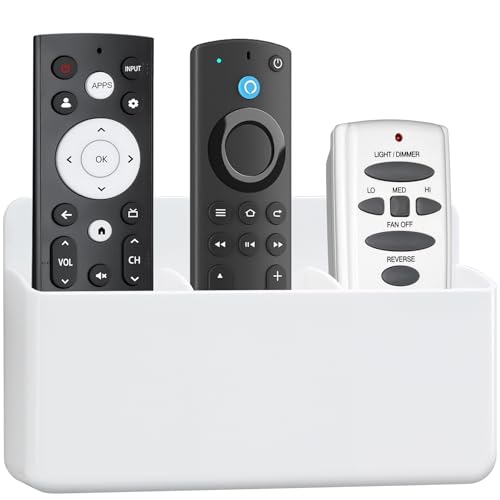 3 Slot Remote Control Holder, TV Remote Holder Wall Pen Storage Accessories for Home Office School (White) - color: White