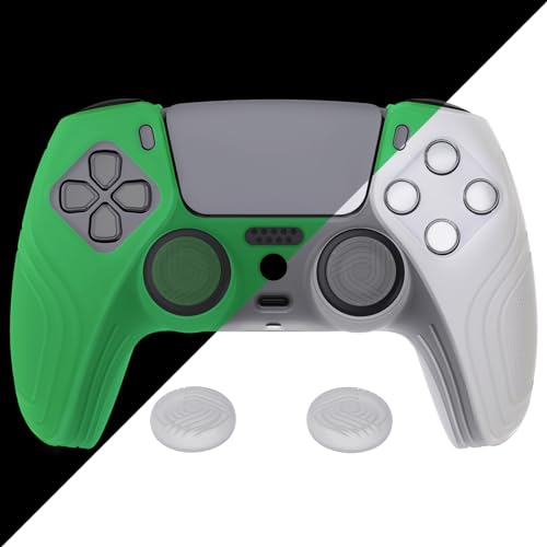 eXtremeRate PlayVital Samurai Edition Anti-Slip Controller Silicone Skin for ps5, Ergonomic Rubber Protective Case for ps5 Controller with Thumb Stick Caps - Glow in Dark - Green - color: Glow in Dark Green