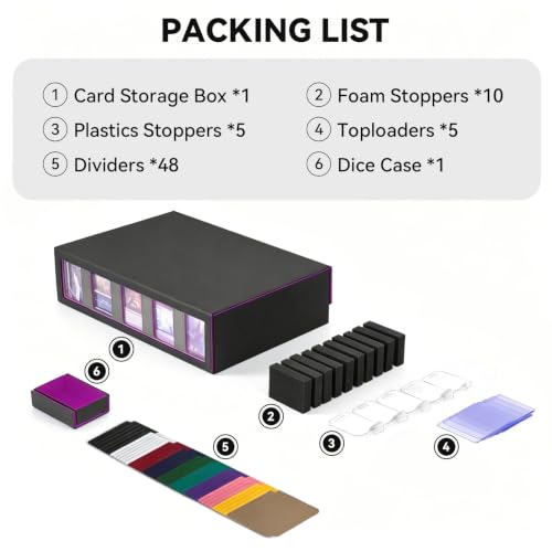 5-Row Trading Card Storage Box with Handle, PU Leather | Holds 3900+ Cards, Magnetic Deck Case for Toploaders, Sleeved & Raw Cards, Includes 48 Dividers & Dice Box