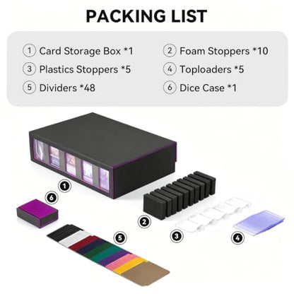 5-Row Trading Card Storage Box with Handle, PU Leather | Holds 3900+ Cards, Magnetic Deck Case for Toploaders, Sleeved & Raw Cards, Includes 48 Dividers & Dice Box