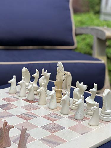 Global Crafts Soapstone Animal Chess Set - Hand-Carved 15 in African Set - Ages 13 and Up - size: 15 Inch