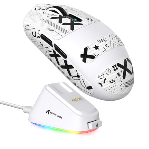 MAMBASNAKE ATTACK SHARK G3PRO Wireless Gaming Mouse with RGB Magnetic Charging Dock,Tri-Mode-2.4G/USB-C Wired/BT, 25K DPI,PAW3311 Optical Sensor,59g Ultra Lightweight,Slip Grip Tape for PC/Mac(White) - color: White & Griptape