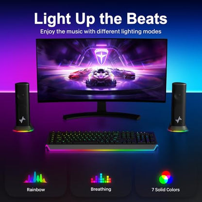 Nylavee Computer Speakers, Plug-and-Play PC Speakers for Desktop & Laptop | Immersive Sound, 9 Customizable RGB Lights, USB/USB-C Powered & 3.5mm AUX-in Speakers for Monitor & Laptop, 18-Month Warranty