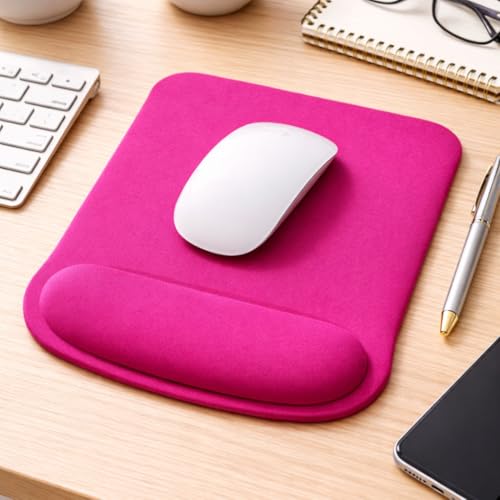 Ergonomic Memory Foam Mouse Pad with Wrist Support, Orange, Ultra-Smooth Surface, Anti-Slip Base (Hot Pink, Medium) - color: Hot Pink