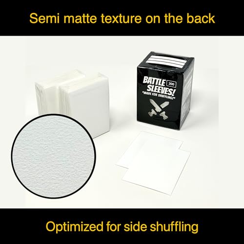 Battle Sleeves! Semi Matte for Standard Sized Trading Cards | Super Easy to Shuffle! | 200 Count | White - color: White