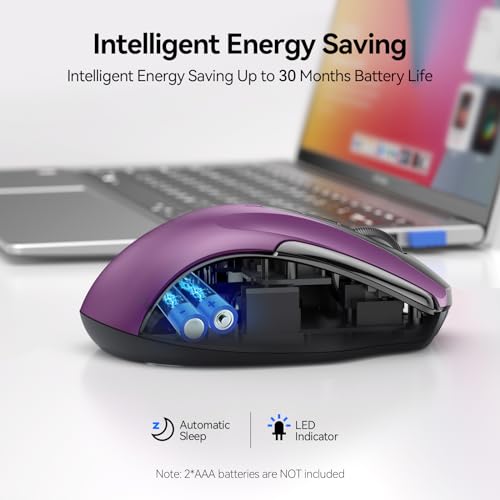 TECKNET Wireless Mouse, BT 5.0/2.4G, Silent 4800 DPI 6 Buttons, Purple | Bluetooth 5.0/3.0 & USB A, 2-Device Easy Switch, Wide OS Compatible, 6-DPI, Ergonomic for S/M Hands, Extended Battery - color: Purple