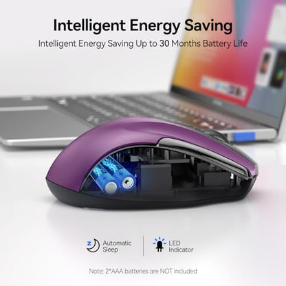 TECKNET Wireless Mouse, BT 5.0/2.4G, Silent 4800 DPI 6 Buttons, Purple | Bluetooth 5.0/3.0 & USB A, 2-Device Easy Switch, Wide OS Compatible, 6-DPI, Ergonomic for S/M Hands, Extended Battery - color: Purple