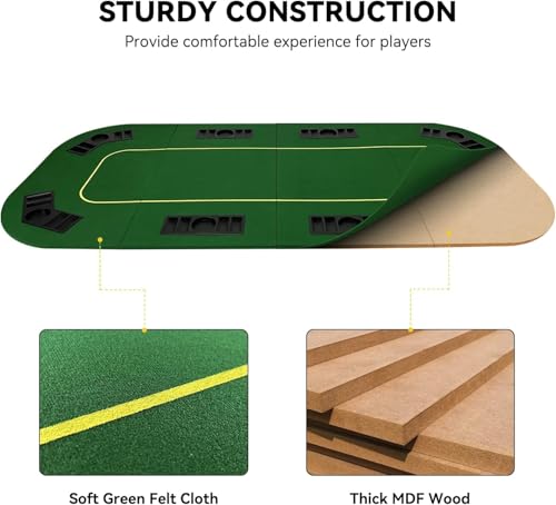 Foldable Poker Table Top with Chips Tray & Cup Holders, Carrying Bag | 79 x 36 Inch Rectangular Poker Table Topper Green Felt, Professional Texas Hold’em Poker Mat for Card Casino Games - color: Yellow