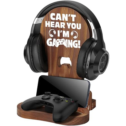 Slothoem - Gamer Gifts for Teenage Boy, Son, Boyfriend, Husband, Gamer Room Decor for Man, Teen Boy Gaming Accessories, Wooden Gaming Headset Stand