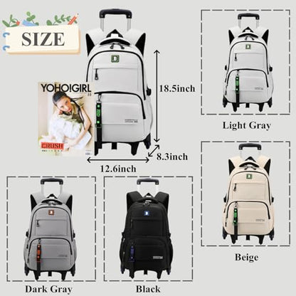 Rolling Backpack for Boys Kids Teens Elementary Wheeled School Bag with Wheels Trolley - color: Light Gray 6 Wheels, size: 6 Wheels