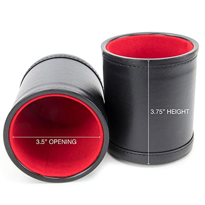 Brybelly Dice Set with Dice Shaker Cup - Perfect for Casino Dice Game for Family Leather - Poker Dice Shaker - 5 Red Lined Dice Cups and 25 Dice Sets - style: 5 Red Cups & 25 White Dice