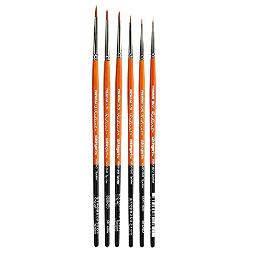 KINGART Premium 6 pc. Radiant 6650 Series Spotter Artist Brush Set, Golden Synthetic Hair for Acrylic, Oil, Watercolor Painting, Short Handle, 6 Sizes: 18/0, 10/0, 5/0, 3/0, 2/0, 0 - size: Set of 6 (18/0, 10/0, 5/0, 3/0, 2/0, 0)