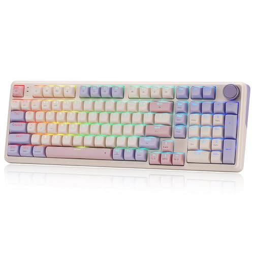 Redragon K768 PRO 100 Keys Wireless Gasket RGB Gaming Keyboard, Massive 8000 mAh PBT Mechanical Keyboard w/Hot-Swap Socket, Dedicated Knob Control & 5-Layer Noise Dampening, Custom Yolk Linear Switch - color: Lilac Land
