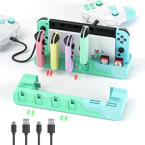 Switch Controller Charging Dock - Animal Crossing & Switch OLED Model Joycons, Charges up to 6 Joycons with Game Card Storage Stand - color: Animal Crossing Edition