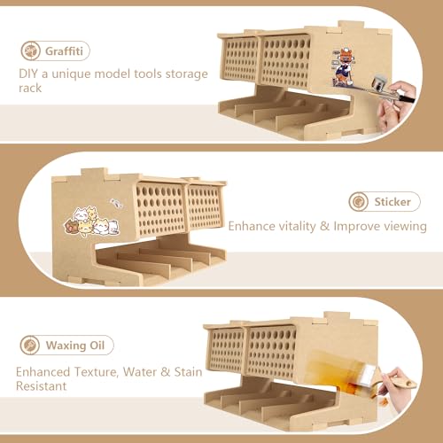 Wooden Model Kit Tool Storage Rack with 100 Holes, Brush/Paint Organizer with MDF Material, Craft Supplies Storage, Brush/Tool Holder, Suitable for Tamiya/Gundam Tools, GK6