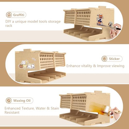 Wooden Model Kit Tool Storage Rack with 100 Holes, Brush/Paint Organizer with MDF Material, Craft Supplies Storage, Brush/Tool Holder, Suitable for Tamiya/Gundam Tools, GK6