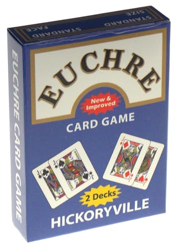 Hickoryville Euchre Playing Cards Bundle - 2 Euchre Decks in One Box with Black & White Suit Marker Dice