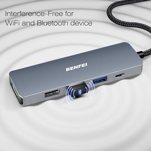 BENFEI USB C Hub 5-in-1 with 4K HDMI(Certified), 100W Power Delivery, 3 USB-A, Silicone Cable, Aluminum Case Compatible with MacBook Pro/Air, iPad Pro, iMac, iPhone 15 Pro/Pro Max, XPS, Thinkpad - color: Gray, size: 5-in-1