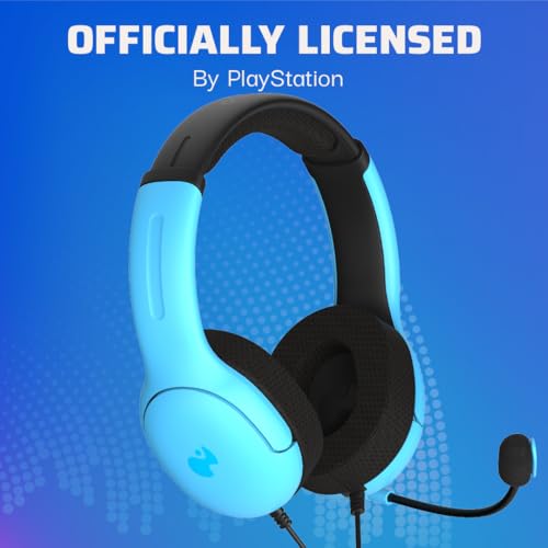 PDP AIRLITE Wired Stereo Gaming Headset, Officially Licensed by Sony PlayStation 5, PS5/PS4/PS3/PC, Lightweight Durable Headphones, 3.5mm Audio Jack, Noise-canceling Flip-to-Mute Mic, Neptune Blue - color: Blue, style: Wired