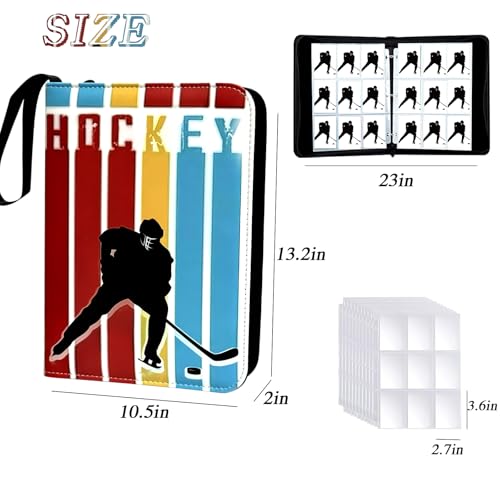 900 Pocket Zippered Hockey Card Binder, 9-Pocket Trading Card Album with 50 Removable Sleeves, PU Leather Waterproof Sports Card Holder for NHL Hockey Cards Storage Display Case Gift - size: 900 Pockets Hockey