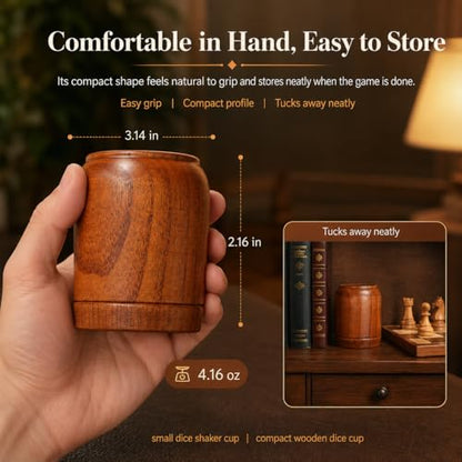 Toddmomy Wooden Dice Cup with Lid and Tray, Solid Wood Shaker Set with 5 Dice for Bar KTV Party, Board Game Accessories for Game Night