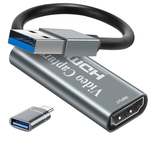 Papeaso Video Capture Cards, 4K HDMI to USB 3.0 Video Capture Device, 1080P HD 60fps Broadcast Live and Record Video Audio Grabber for Gaming, Streaming, Teaching, Video Conference (Silver)