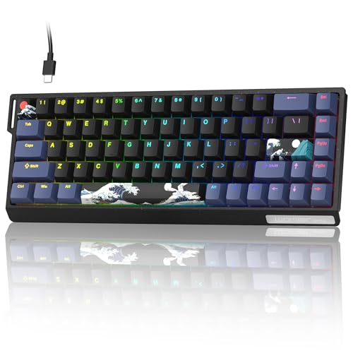 SK68 65% Gaming Keyboard, Wired Backlit Mini Keyboard w/100% Hot-Swap Socket 68 Keys Aluminum Gaming Wired Keyboard for PC Laptop Game - color: Black