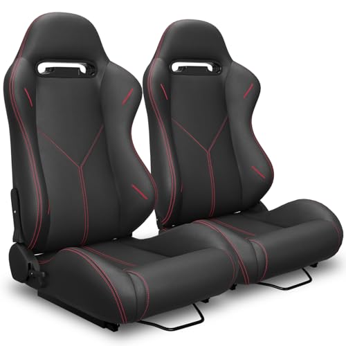 2 Pcs Adjustable Universal Racing Seats with Double Sliders, Reclinable Bucket Seats, 1 Pair of Sport Seats for Vehicles (Black-S) - color: Black-S