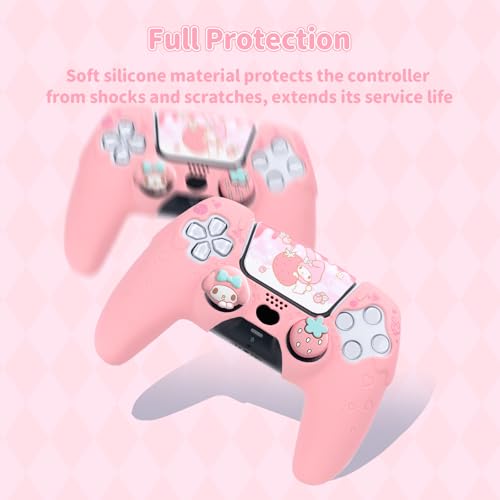 Kuitmor Silicone PS5 Controller Cover Skin Set, Anti-Slip Soft Protective Case for PS5 Wireless Controller with 2 Thumb Grip Caps and 1 Sticker (Pink Melody) - color: Pink Melody
