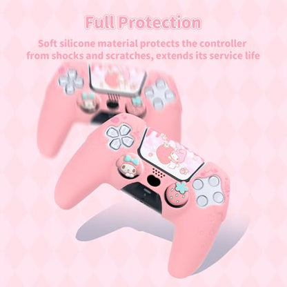 Kuitmor Silicone PS5 Controller Cover Skin Set, Anti-Slip Soft Protective Case for PS5 Wireless Controller with 2 Thumb Grip Caps and 1 Sticker (Pink Melody) - color: Pink Melody